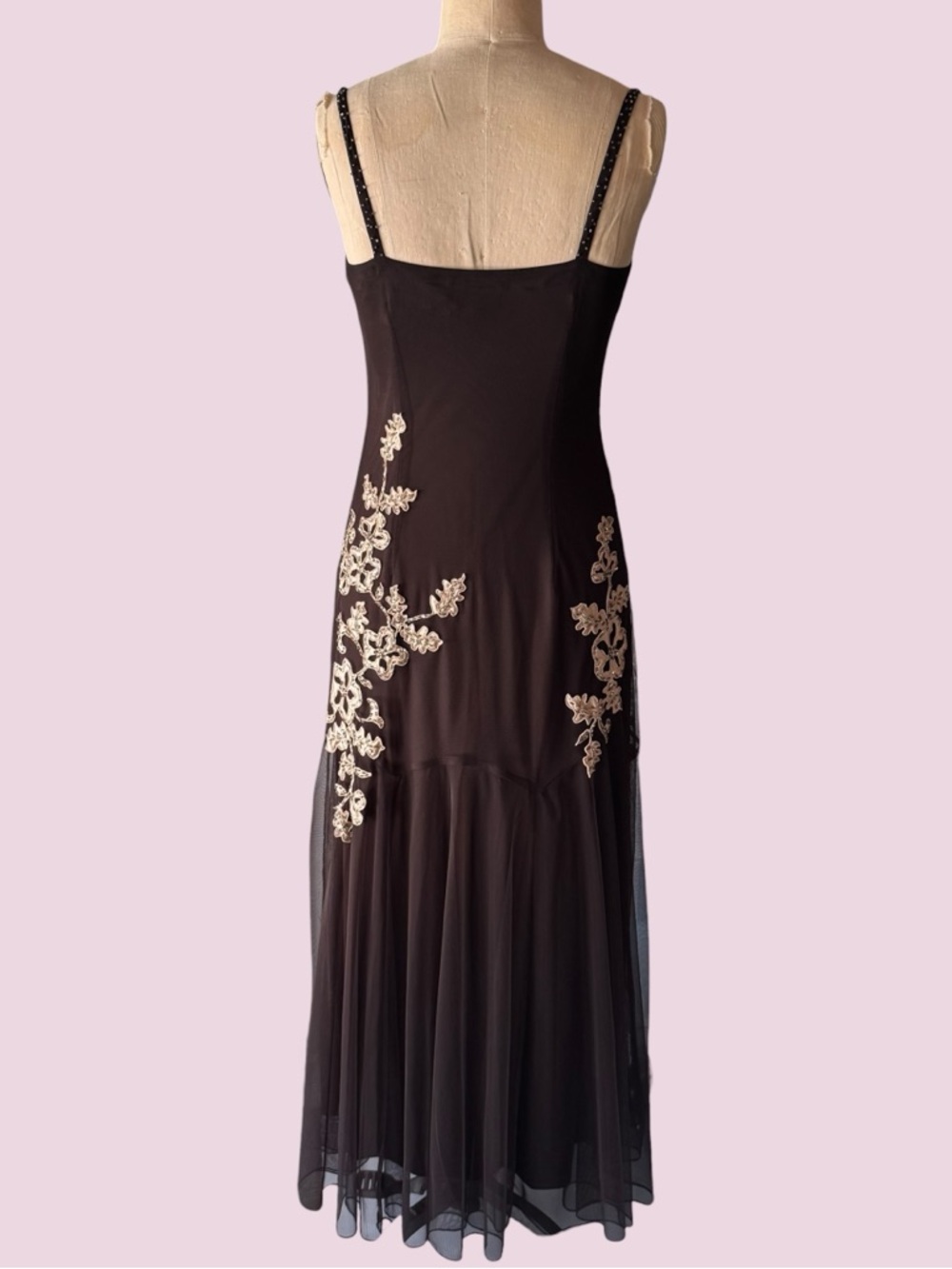 Vintage 90s Xscape Brown Beaded Fairy Maxi Dress and Shawl - Picture 8 of 13
